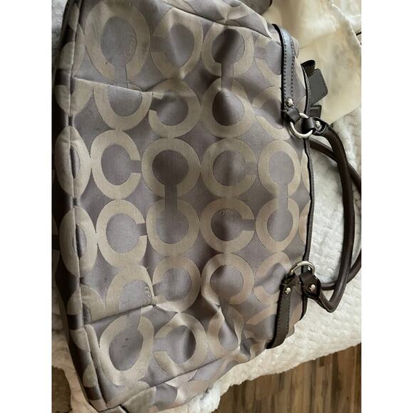 Coach Madison Op Art Sateen Signature Grey Brown Tote Handbag with Wristlet - Picture 5 of 12